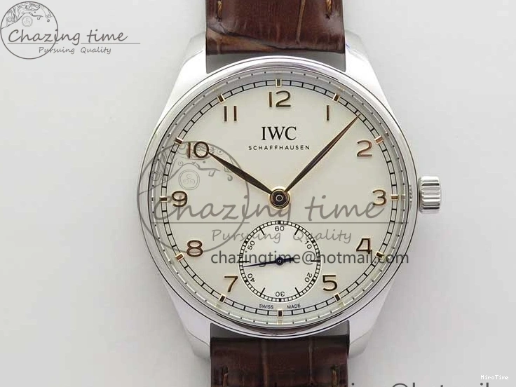 MIROTIME 0413 Original Portuguese IW358304 ZF 1:1 Best Edition SS White Dial RG Markers on Leather Strap A 7077
